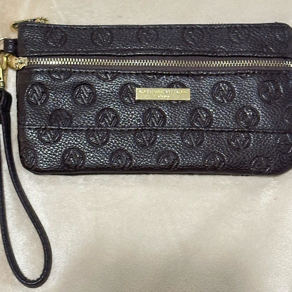 Adrienne Vittadini Genuine Leather Dark Brown Wristlet